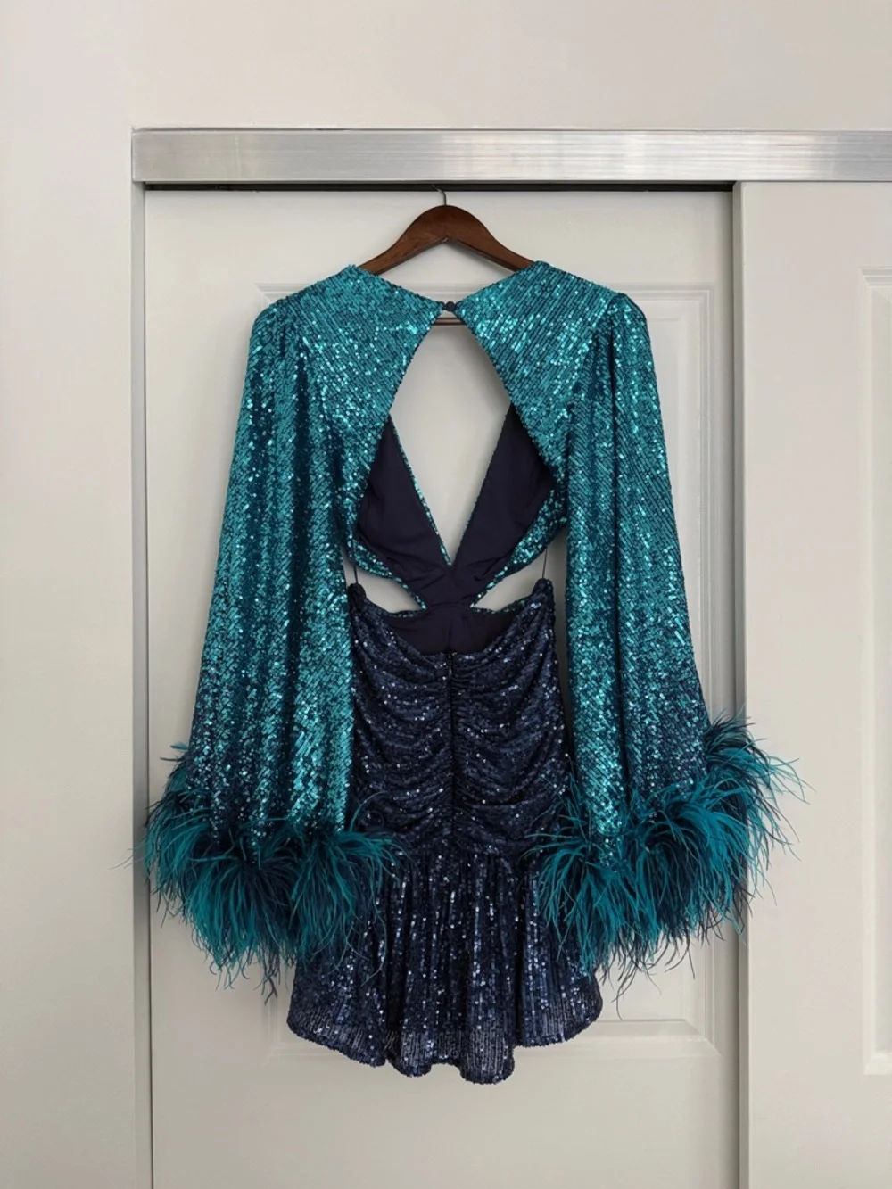 PATBO Alessandra Ambrosio cutout feather-trimmed sequined tulle mini dress - Picture 2 of 4